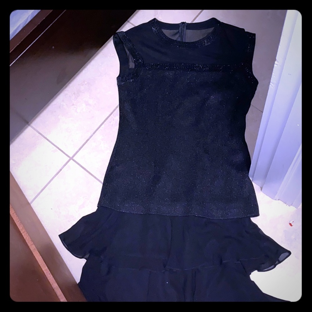 Sleeveless Black Ruffle-Hem Evening Dress